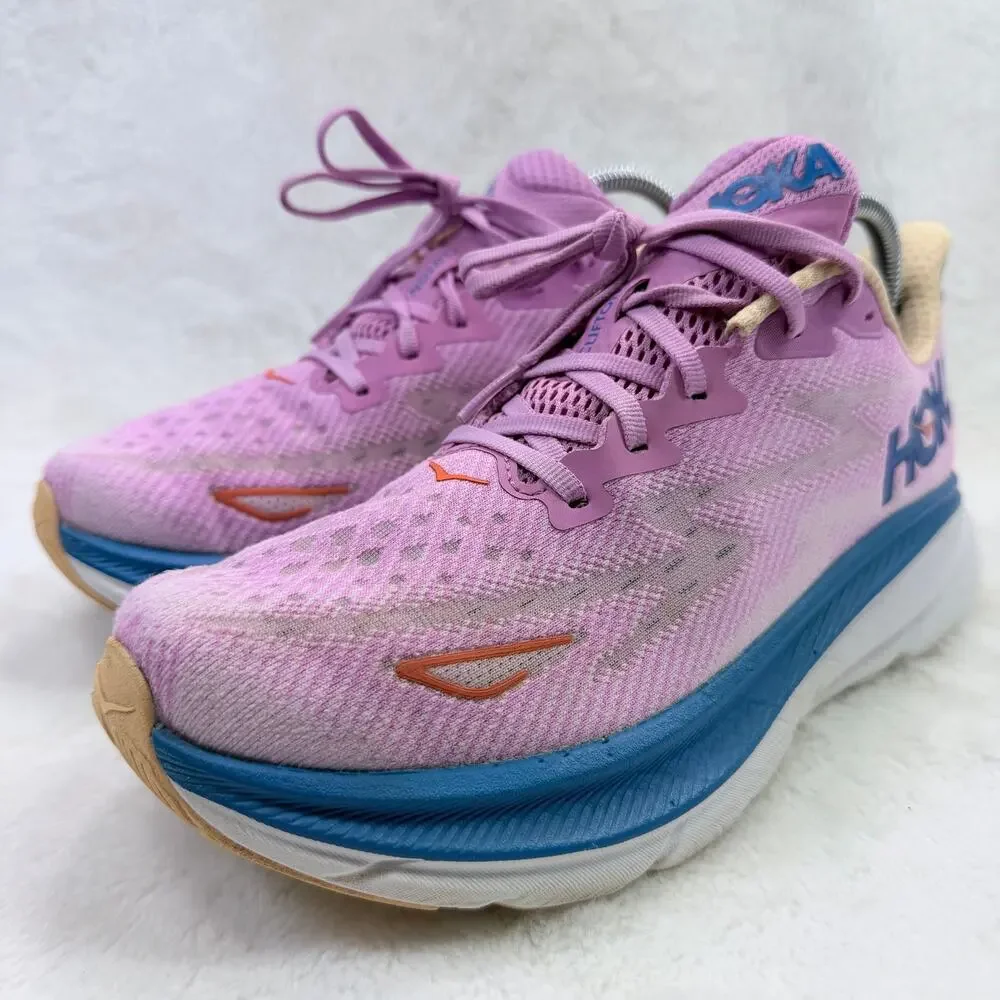 HOKA Clifton 9 Womens Running Shoes Pink Blue Size 8.5 Athletic Sneakers Shoe